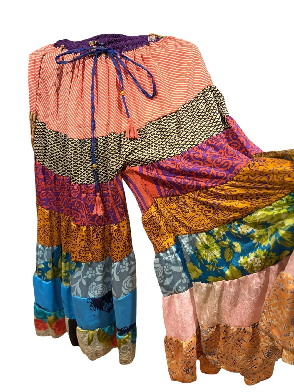 silk sari tiered patchwork rumba festival pants